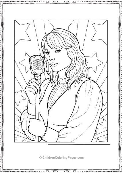 Taylor Swift With Microphone And Star Background Free PDF Printable