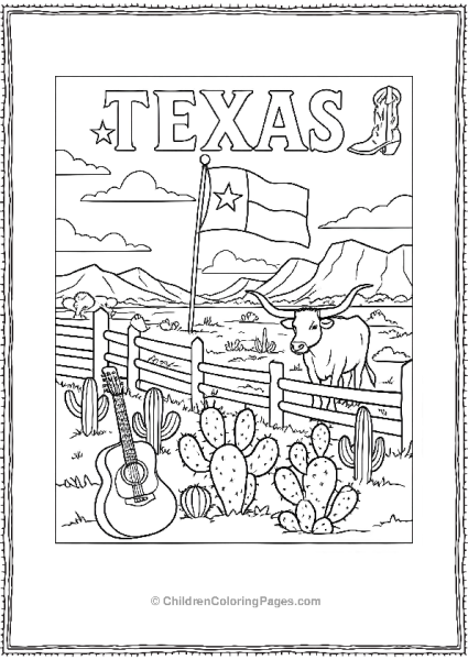 Texas Landscape With A Flag And Longhorn Free PDF Printable