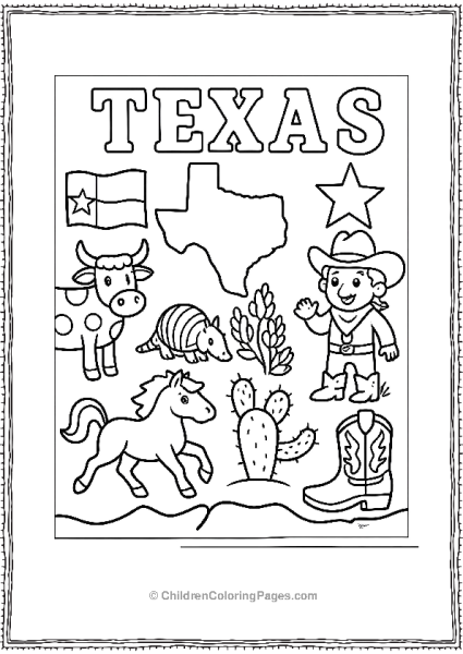 Texas Symbols Coloring Page Free PDF Printable