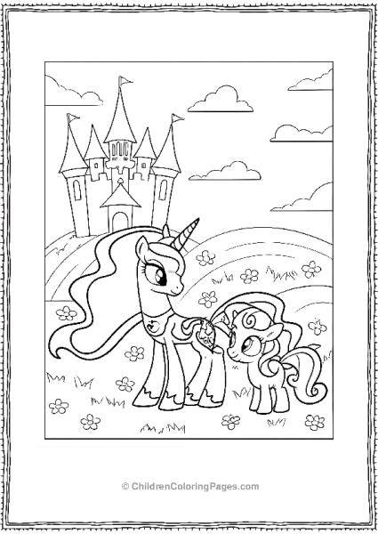 Two Ponies In A Field Of Flowers With Princess Luna Free PDF Printable