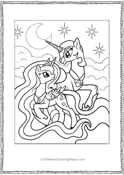 Two Ponies With Long Manes And Princess Luna Free PDF Printable