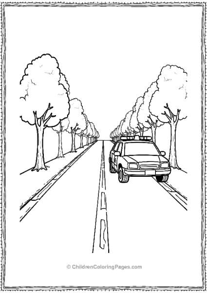 Twolane Road With Police Car On Patrol Trees Free PDF Printable
