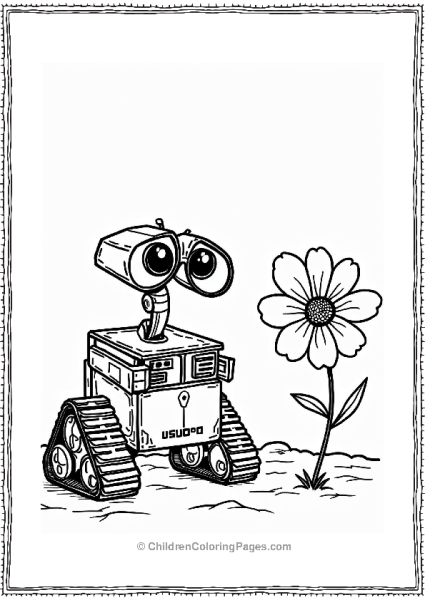 Wall E Curiously Gazing At A Flower Free PDF Printable