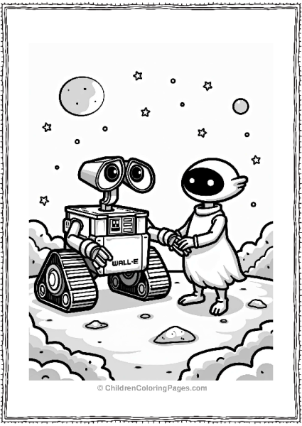 Wall E Meets Alien Friends On A Colorful Planet Free PDF Printable