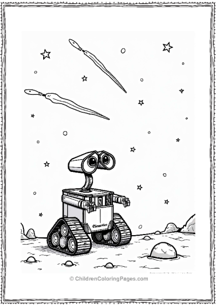 Wall E Watching Comets In The Night Sky Free PDF Printable