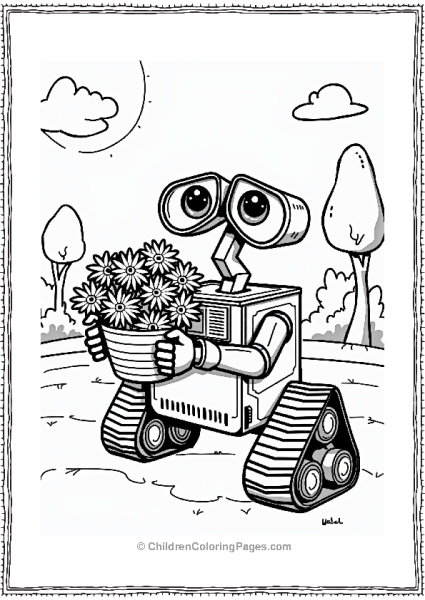 Wall E With A Flower Basket In A Sunny Garden Free PDF Printable