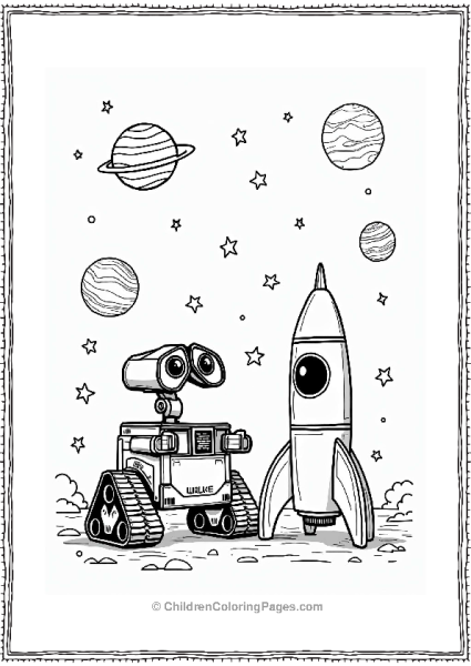 Wall E With A Rocket Ship In Space Free PDF Printable