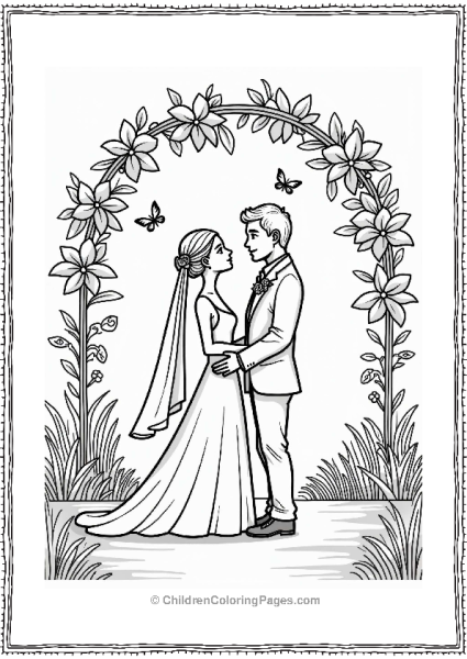Wedding Bride And Groom Under Floral Arch Free PDF Printable