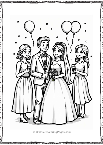 Wedding Bride And Groom With Guests Celebration Free PDF Printable