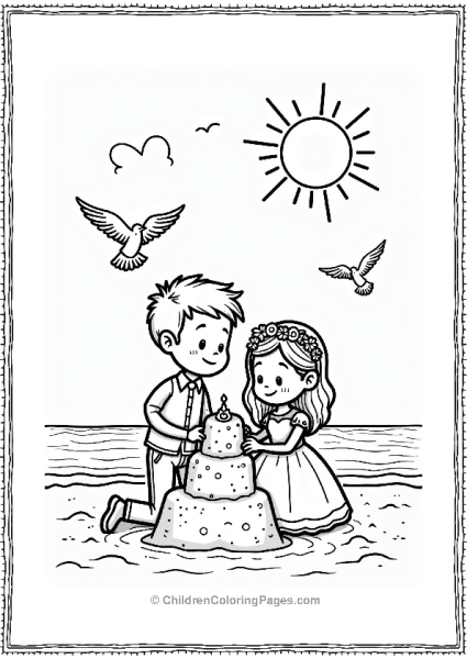 Wedding Couple Building A Sandcastle On The Beach Free PDF Printable