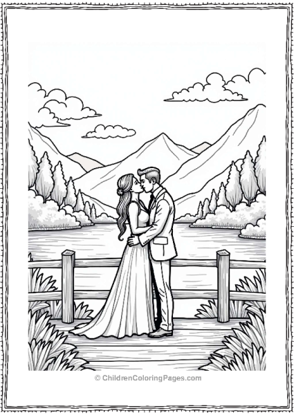 Wedding Couple Kissing On A Bridge Overlooking A Lake Free PDF Printable