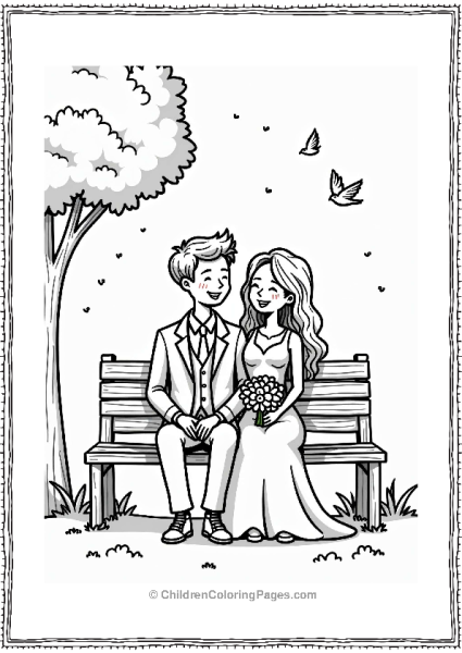 Wedding Couple On A Park Bench Free PDF Printable