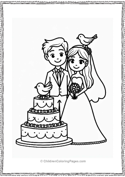 Wedding Couple With Cake And Doves Free PDF Printable