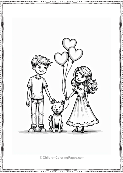 Wedding Couple With Dog And Balloons Free PDF Printable