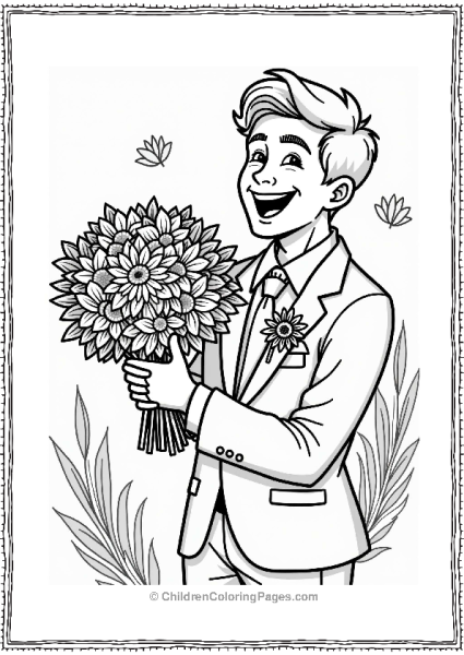 Wedding Groom With Flower Bouquet Free PDF Printable