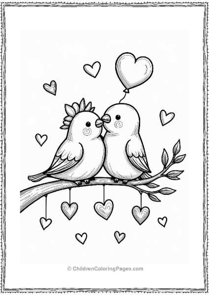Wedding Lovebirds On A Branch With Hearts Free PDF Printable