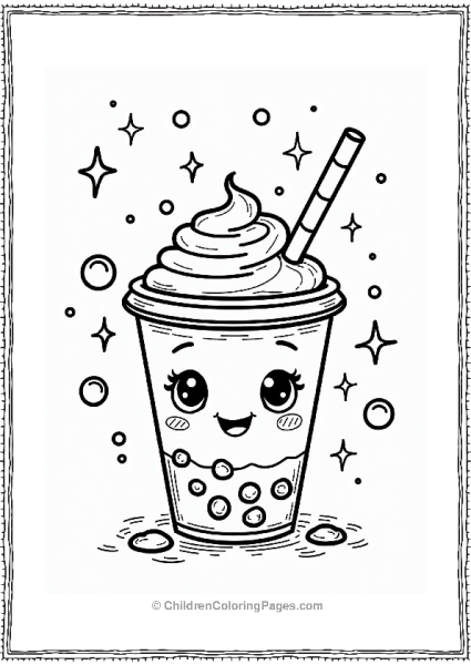Whimsical Boba Tea Cup In A Starry Sky Free PDF Printable