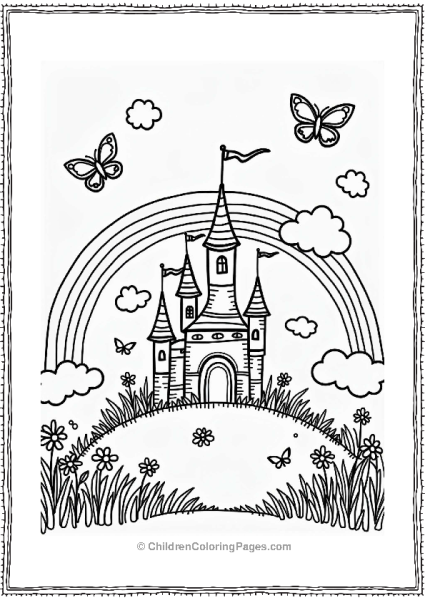 Whimsical Castle With Rainbow And Butterflies Free PDF Printable