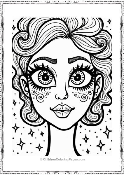 Whimsical Face With Bold Eye Makeup Free PDF Printable