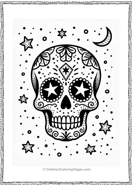 Whimsical Sugar Skull With Cosmic Elements Free PDF Printable