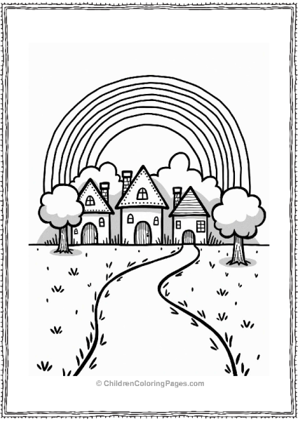 Whimsical Village Under A Rainbow Free PDF Printable