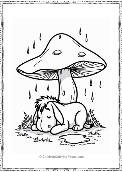 Winnie The Pooh Eeyore Under A Mushroom In The Rain Free PDF Printable