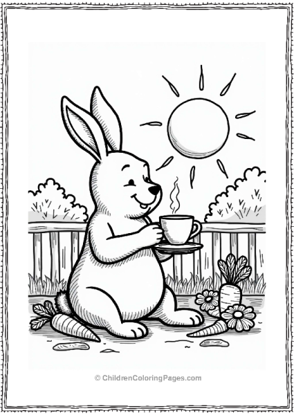 Winnie The Pooh Rabbit Enjoying Tea On A Sunny Patio Free PDF Printable
