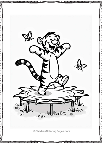 Winnie The Pooh Tigger Bouncing On A Leaf Trampoline Free PDF Printable