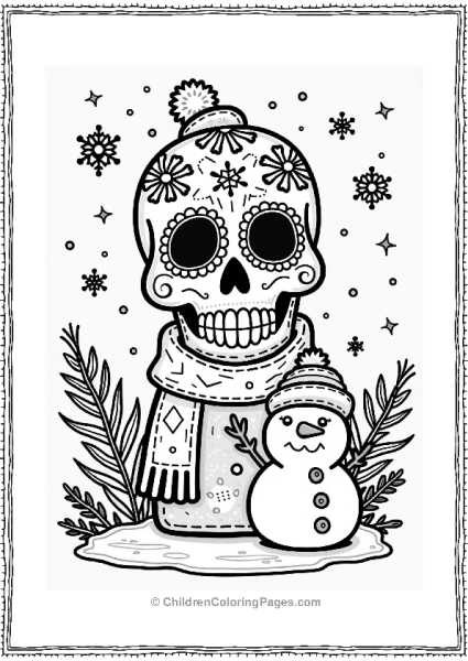 Winter Sugar Skull With Snowman Free PDF Printable