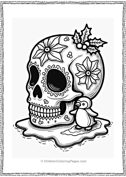 Winter Wonderland Sugar Skull With Penguin Free PDF Printable
