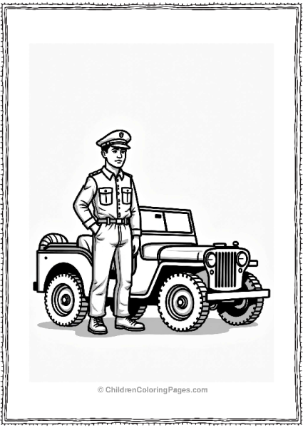 World War II Police Officer With Jeep Free PDF Printable