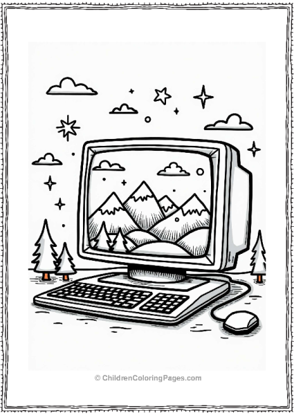 Y2K Retro Computer Screen Coloring Page Free PDF Printable