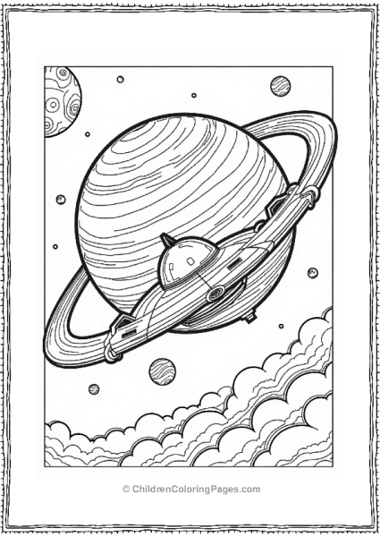 Y2K Spaceship Orbiting A Vibrant Planet Free PDF Printable