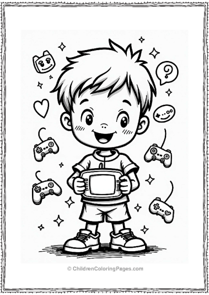 Y2K Theme Boy Playing Handheld Game Free PDF Printable
