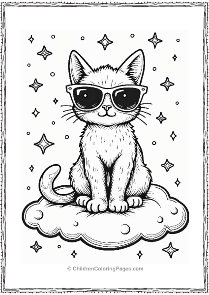 Y2k Cyber Cat On A Digital Cloud Free PDF Printable