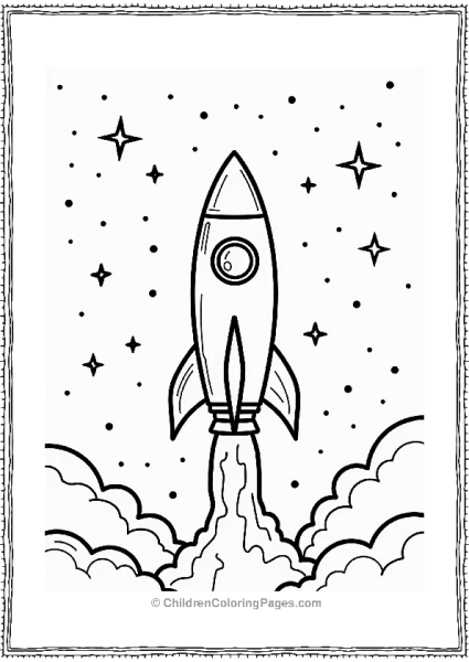 Y2k Futuristic Rocket Ship In A Starry Sky Free PDF Printable