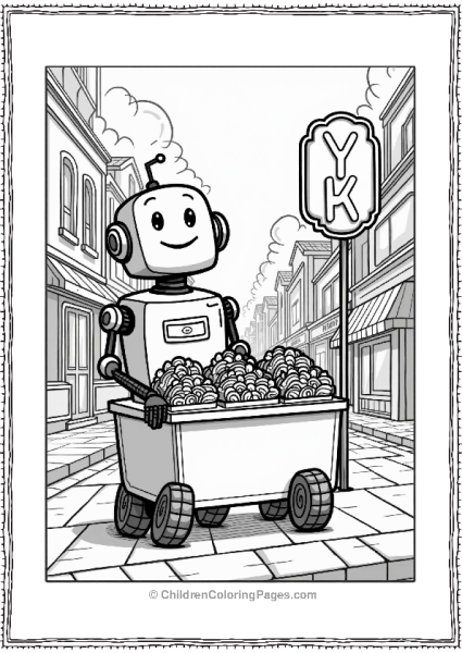 Y2k Robot Street Vendor In A Busy City Free PDF Printable