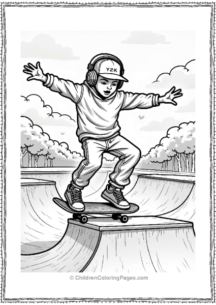 Y2k Skateboarder Performing Tricks At Skate Park Free PDF Printable