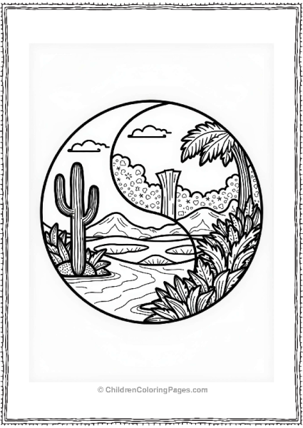 Yin Yang Desert And Rainforest Scene Free PDF Printable
