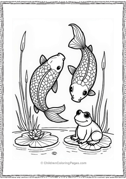 Yin Yang Koi Fish And Frog In A Pond Free PDF Printable