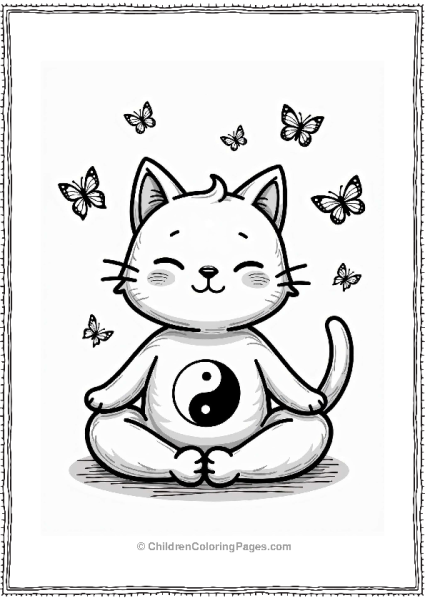 Yin Yang Meditative Cat With Yin Yang Symbol Free PDF Printable