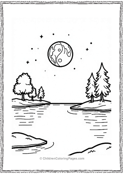 Yin Yang Moonlit Lake Scene Free PDF Printable