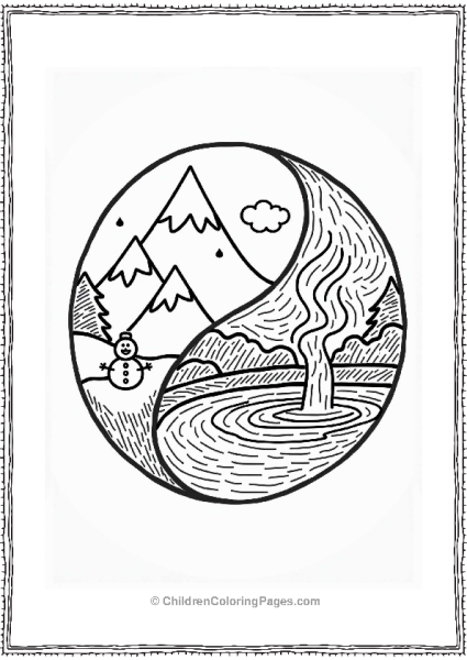 Yin Yang Snowy Mountain And Hot Spring Free PDF Printable
