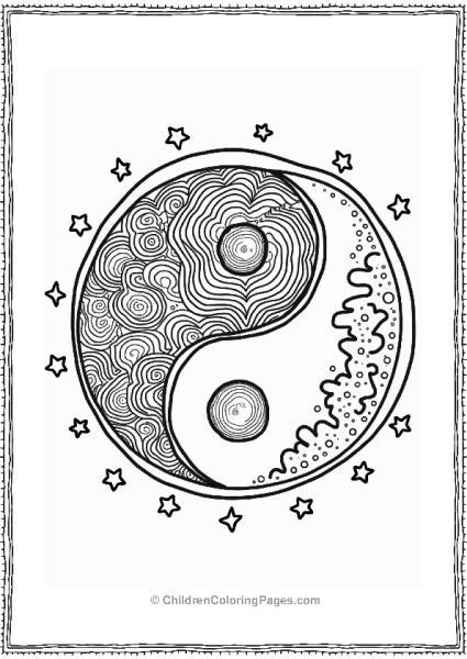 Yin Yang Symbol With Clouds And Stars Free PDF Printable