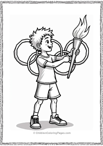 Young Athlete With Olympic Torch Free PDF Printable