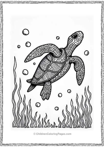 Zentangle Adventurous Turtle In The Ocean Free PDF Printable