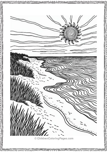 Zentangle Beach Landscape At Sunset Free PDF Printable