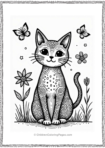 Zentangle Cat In A Garden Free PDF Printable