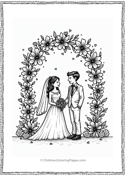 Zentangle Cheerful Wedding Scene With Bride And Groom Free PDF Printable