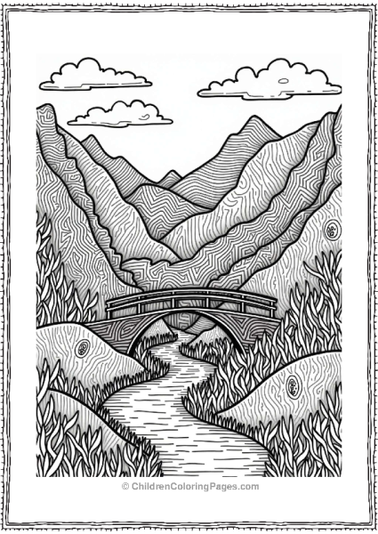 Zentangle Dreamy Landscape With Bridge Free PDF Printable